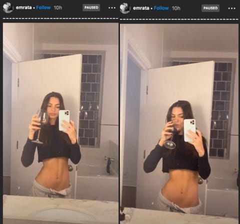 Em Ratajkowski's quarantining with a glass of wine