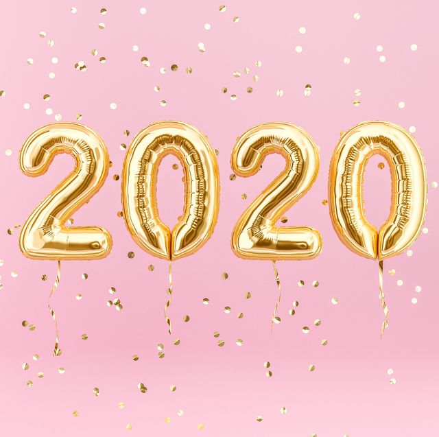 New year 2020 celebration. Gold foil balloons numeral 2020