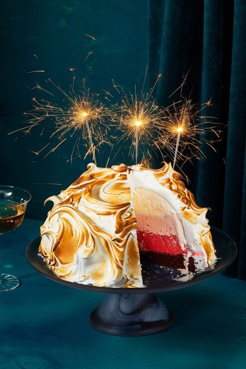 new years dessert baked alaska with sparklers on top