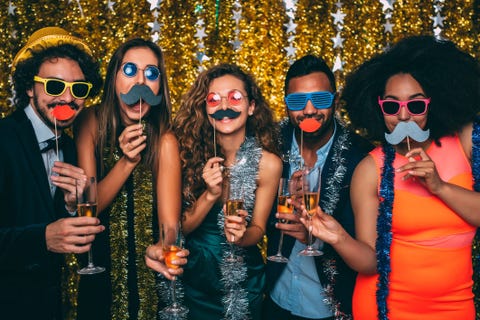 group of friends dressed for new years