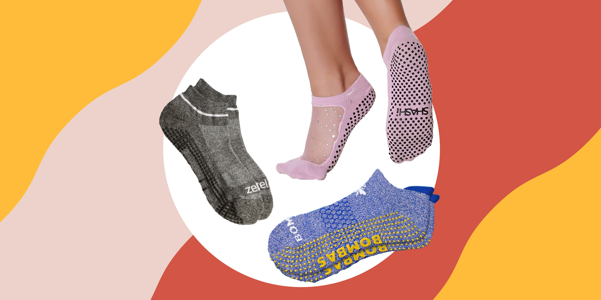 Grip Socks for Yoga Home Barre Pilates Hospital Workout 4 Pairs Non Slip Sock Anti Slip Skid Sock for Women Men 