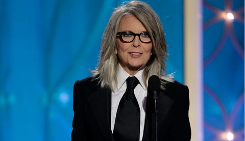 Diane Keaton Debuts Gray Hair At Golden Globes 