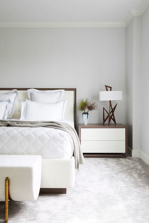 Bedroom, White, Furniture, Bed, Room, Interior design, Floor, Property, Bed frame, Wall, 