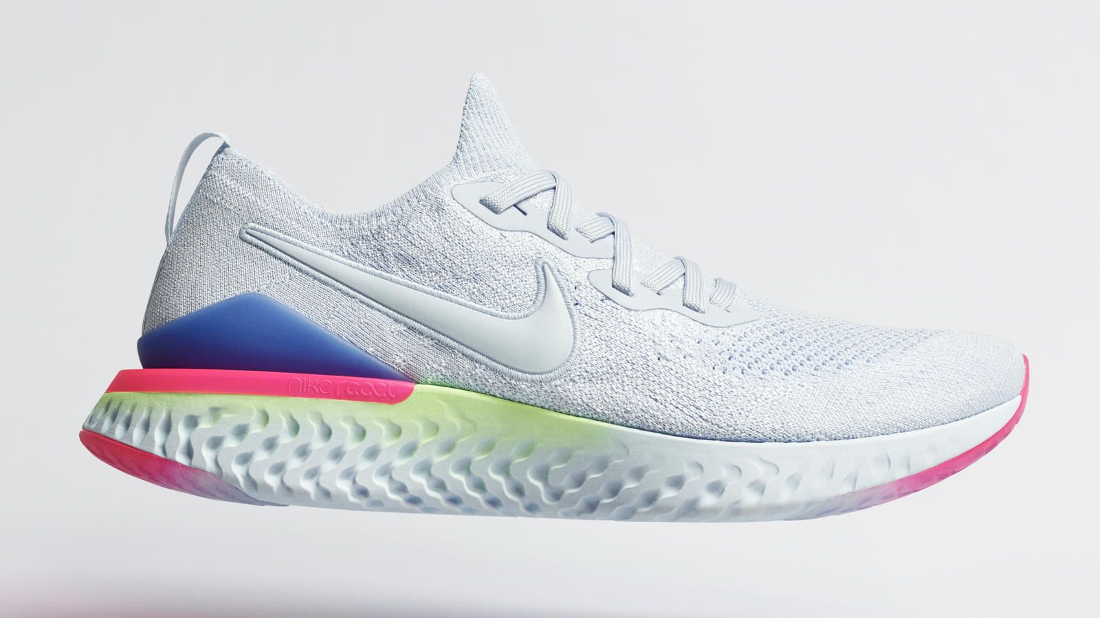 nike running epic react flyknit trainers in white and rose gold