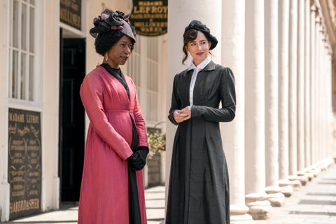 nikki amuka bird as lady russell and dakota johnson as anne elliot in persuasion