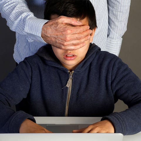 12-year-old boy forbidden to look at an internet site. Paris, France.