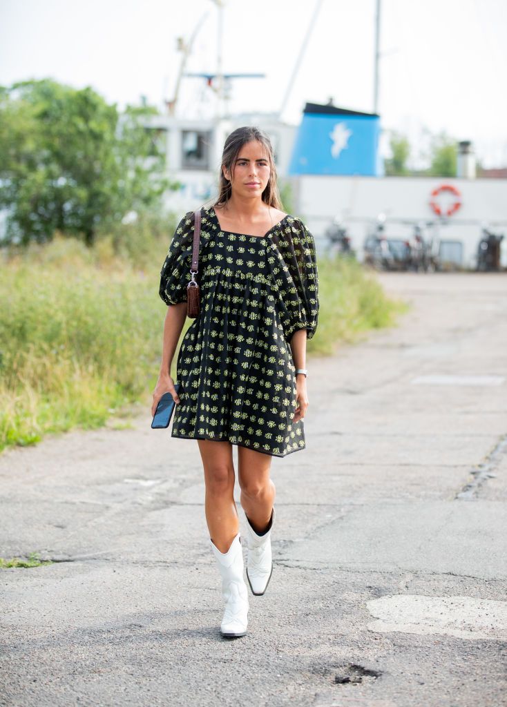 dress with white boots