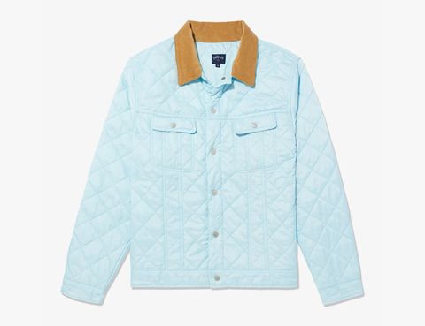 blue quilted jacket