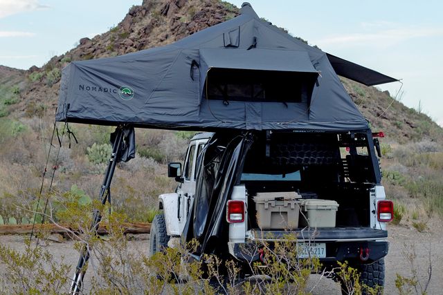 jeep with the nomadic 3 extended rooftop tent on top