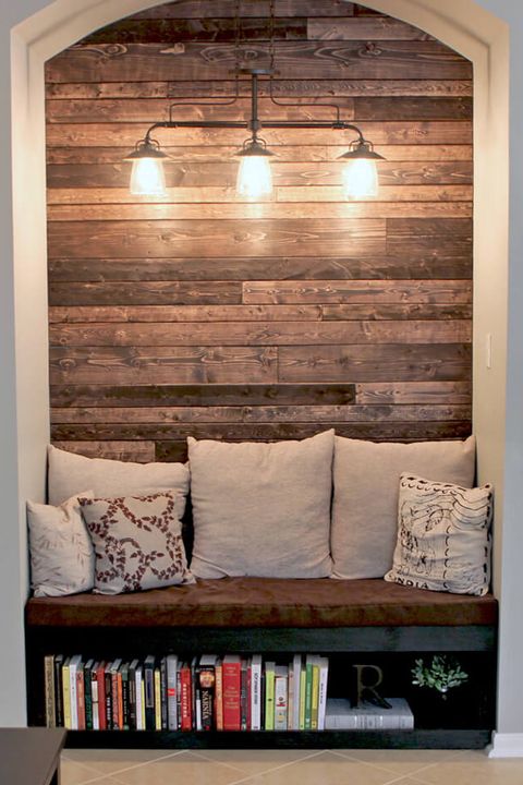 Furniture, Room, Shelf, Wall, Lighting, Interior design, Shelving, Wood stain, Light fixture, Wood, 