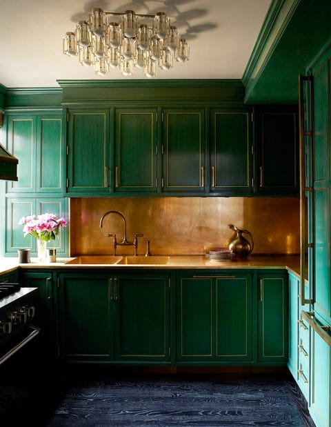 2021 kitchen trends green cabinets   elle decor