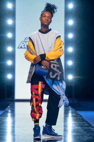 project runway    streetwear episode 1902    pictured designed by prajjé oscar jean baptiste    photo by greg endriesbravo