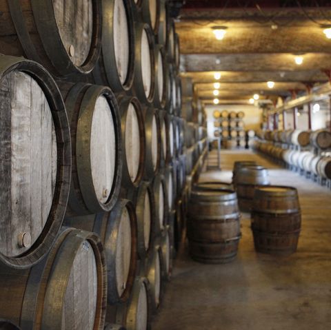 Oak barrels in a winery