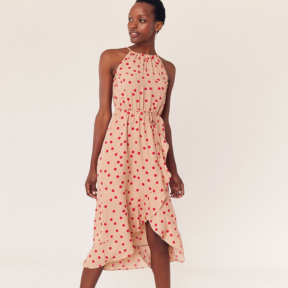 oasis patched spot midi dress