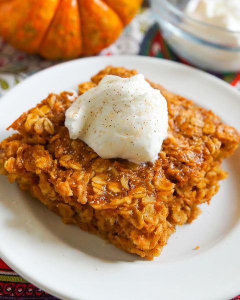 baked pumpkin oatmeal with whipped cream