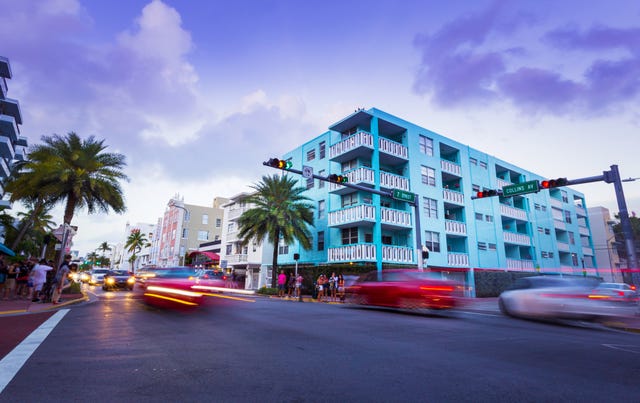 ocean drive daylight scene at south beach, miami, usa