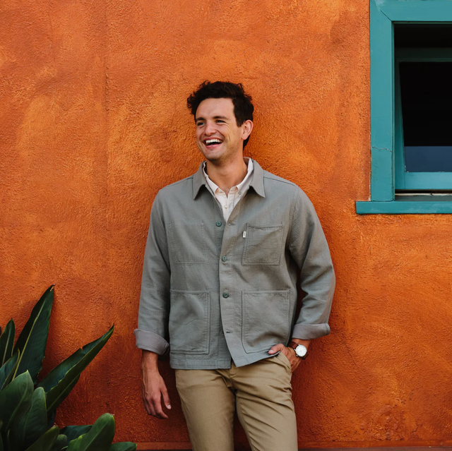 October-26-Deals-Not-To-Miss-Lead a model wearing a chore coat on a clay wall