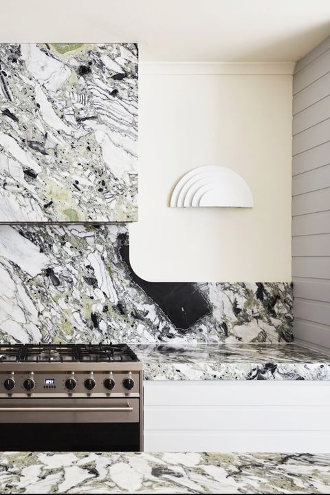 kitchen with green marble