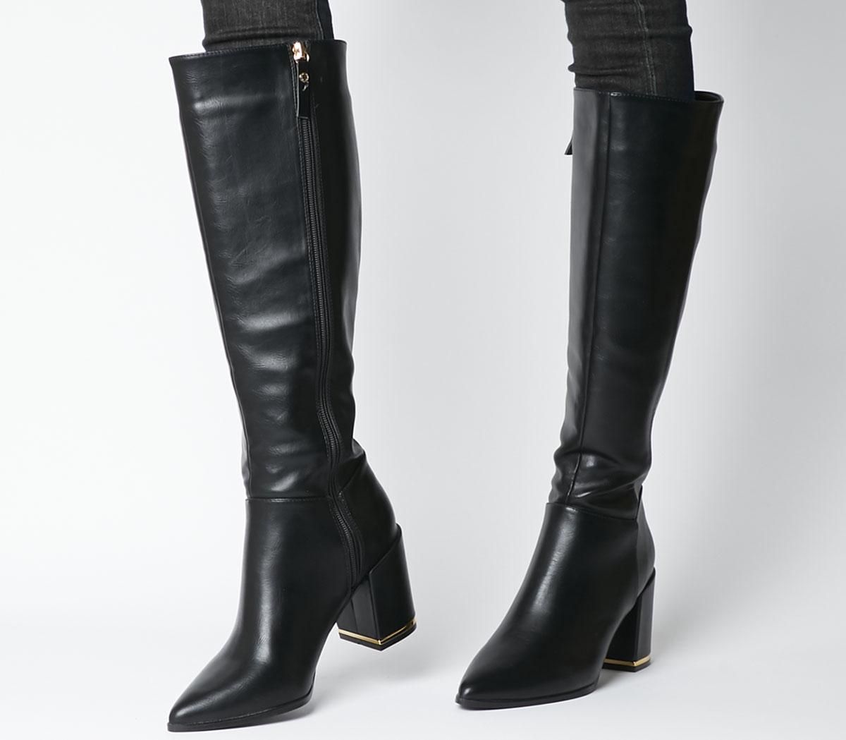 black leather knee high boots uk