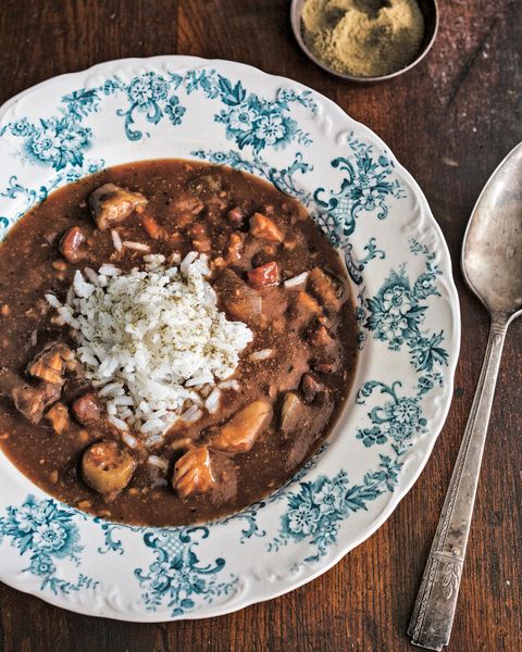 mississippi catfish gumbo in an vintage china wide rim bowl
