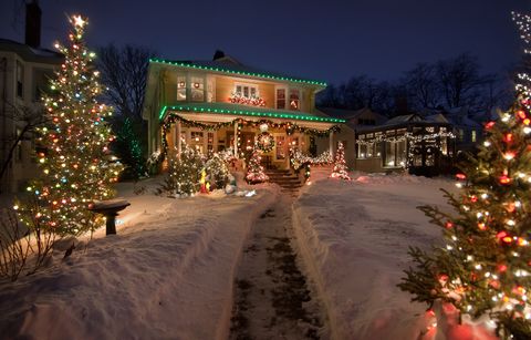 Old Historic Home with christmas lights