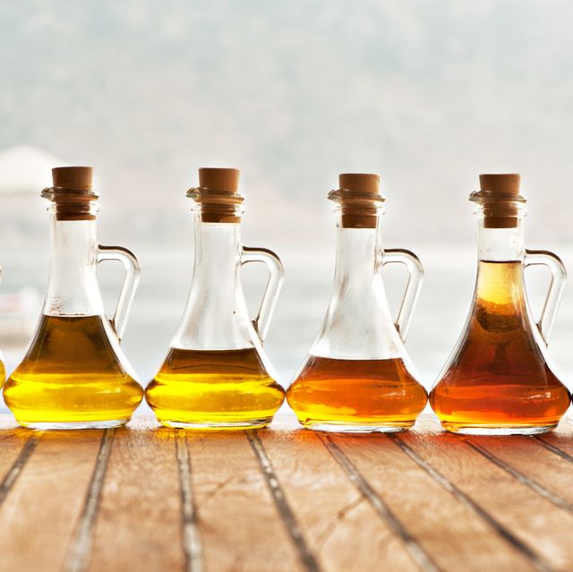 Olive oil and vinegar in bottles