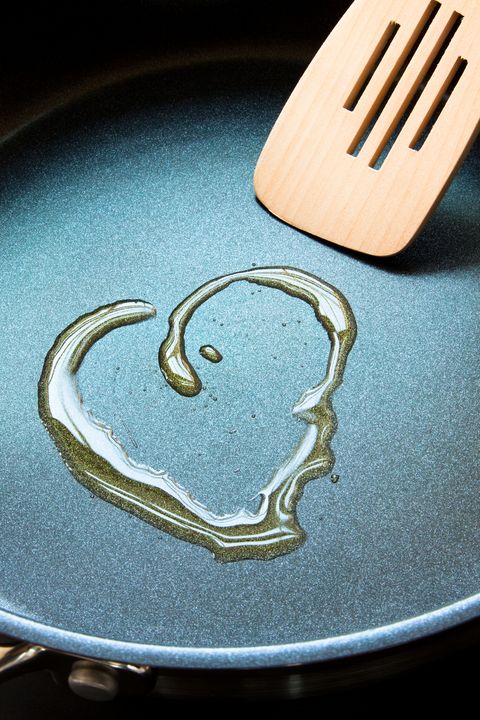 olive oil heart in a fry pan