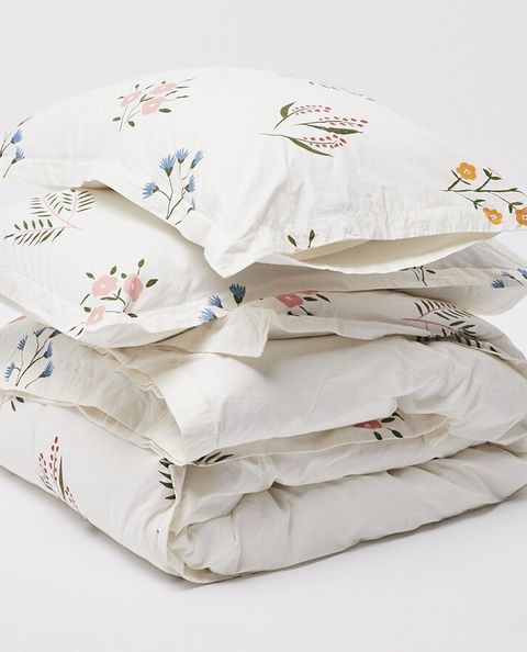 oliver bonas flora printed white double duvet  pillowcase set