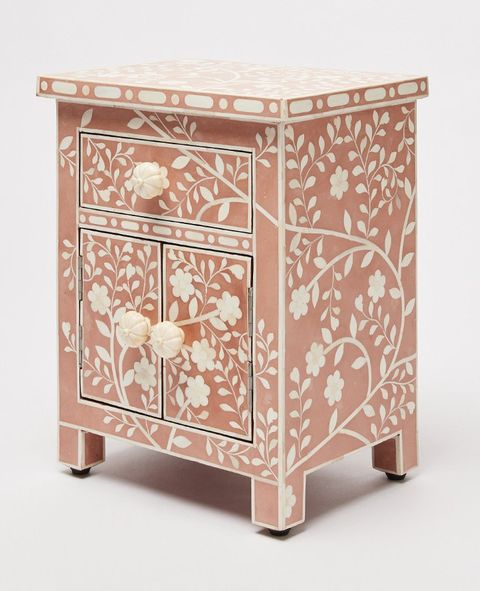 oliver bonas lohko rose pink floral inlay bedside cabinet