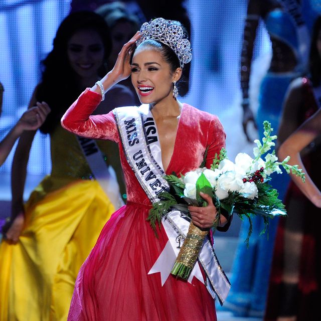 las vegas, nv   december 19  miss usa 2012, olivia culpo, reacts after being named the 2012 miss universe during the 2012 miss universe pageant at ph live at planet hollywood resort  casino on december 19, 2012 in las vegas, nevada  photo by david beckergetty images