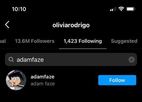 olivia rodrigo and adam faze's ig activity