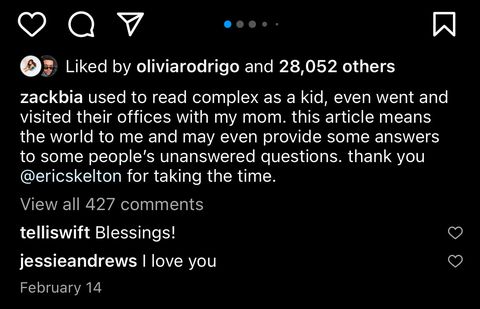 olivia rodrigo and zack bia's instagram activity