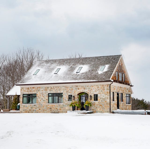 Ontario Farmhouse Christmas Tour Exterior limestone farmhouse in port perry, ontario homeowners interior designer angela wheeler and husband josh malcolm buildingwalnutfarm winter, christmas, snow exterior