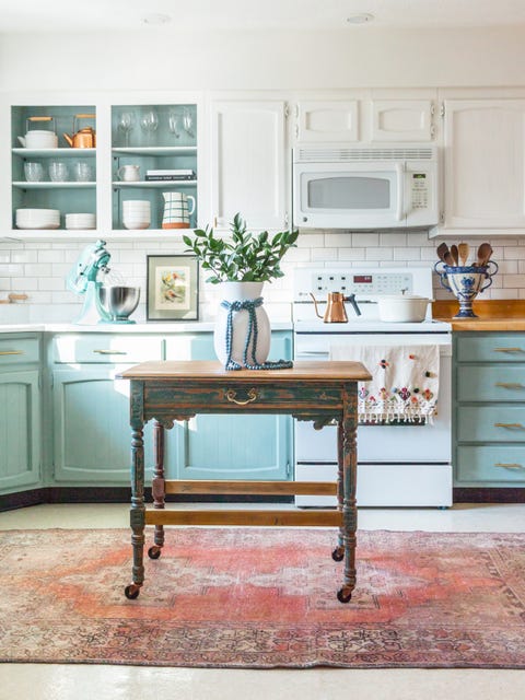 diy rustic turquoise kitchen cabinets