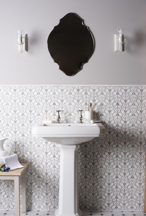 filigrana, polished glazed ceramic tiles in bathroom, original style