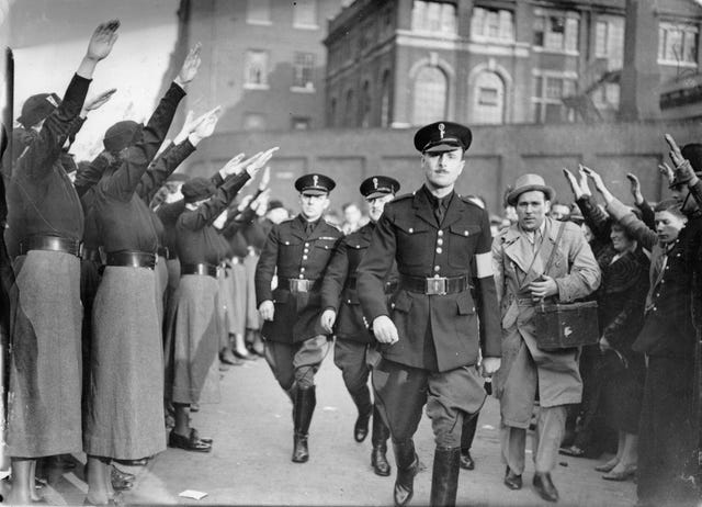 Oswald Mosley vid ett fascistiskt möte i East London, Fotograf, England, den 4 oktober 1936