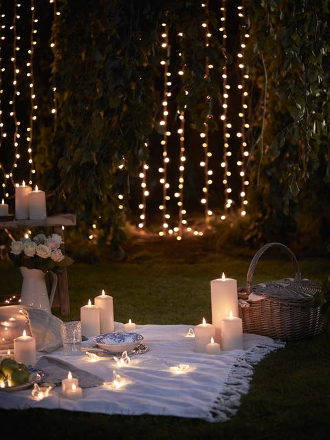 outdoor cinema ideas, led candles