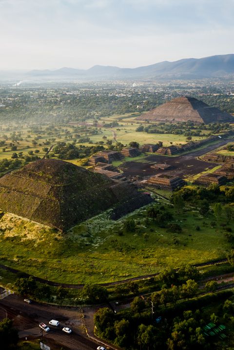 overlooking view of the solar and lunar pyramids at teotihuacan