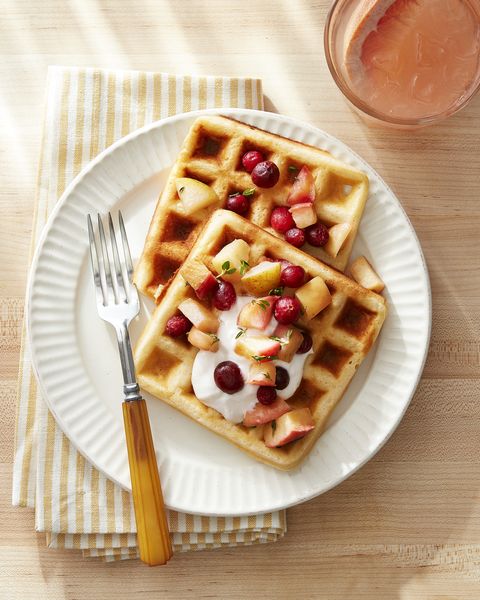 overnight yeasted waffles with fruit