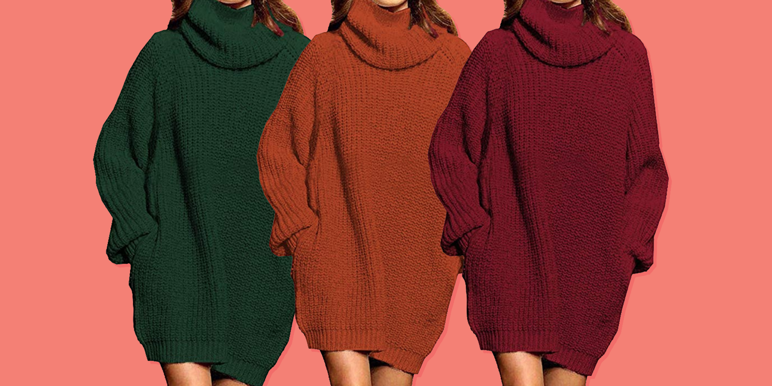 FASHIONMIA Winter Oversized Sweater Dress Long Pullovers Sweaters Turtleneck Heavy Warm Tops 