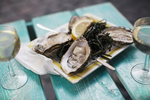 oysters with lemon and wine