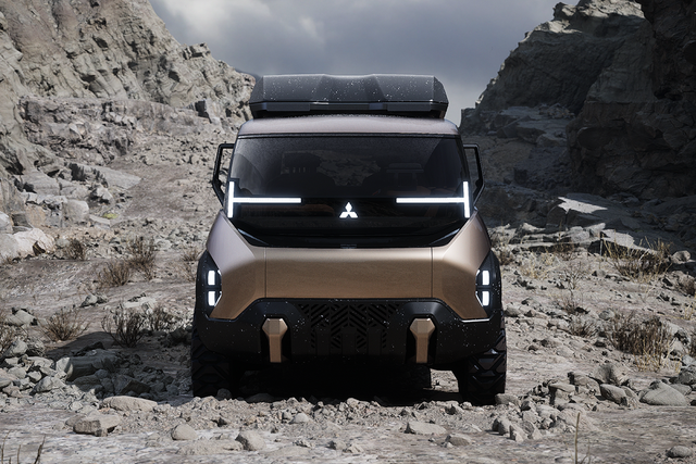 mitsubishi concept parked in a rocky area