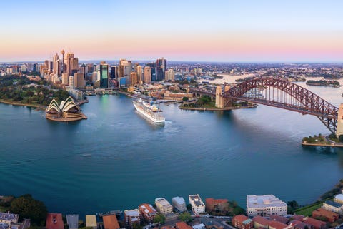 panoramic view of beautiful sunrise at sydney city skyline