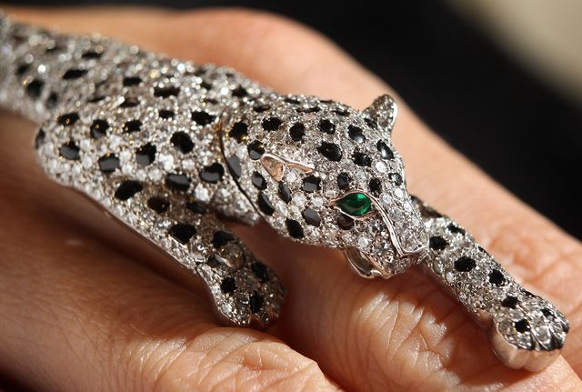 london, england   september 23  a cartier onyx and diamond panther bracelet from 1952 estimated at £1,000,000   £1,500,00 is displayed at sotheby's on september 23, 2010 in london, england the jewels of the duchess of windsor collection will be auctioned in london on november 30, 2010 the collection, originally auctioned in 1983, comprises 20 pieces owned by wallis simpson, the duchess of windsor  photo by peter macdiarmidgetty images