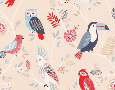Papel pintado tropical con aves