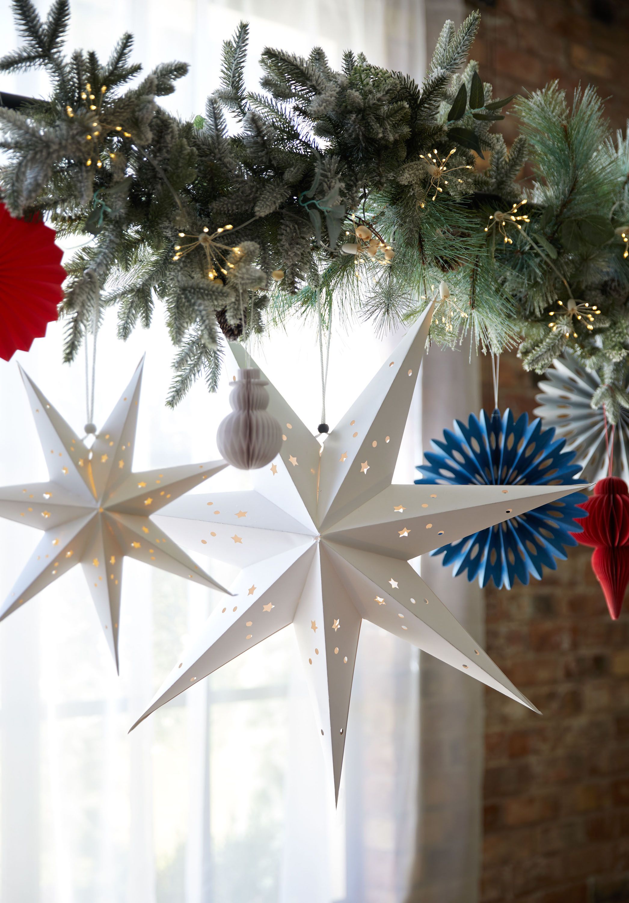 Christmas Paper Stars Xmas Hanging Decorations 