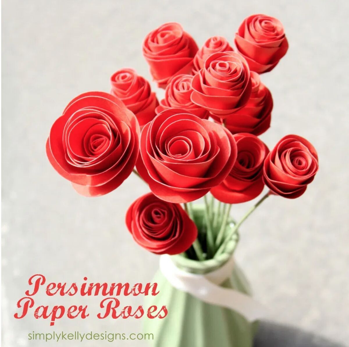 1st Year Wedding 2-Stem Paper Roses with Vase 