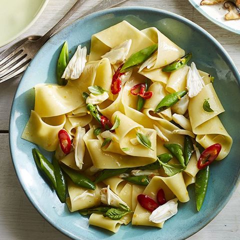 pasta recipes pappardelle with crab, snap peas, orange, and chiles recipe
