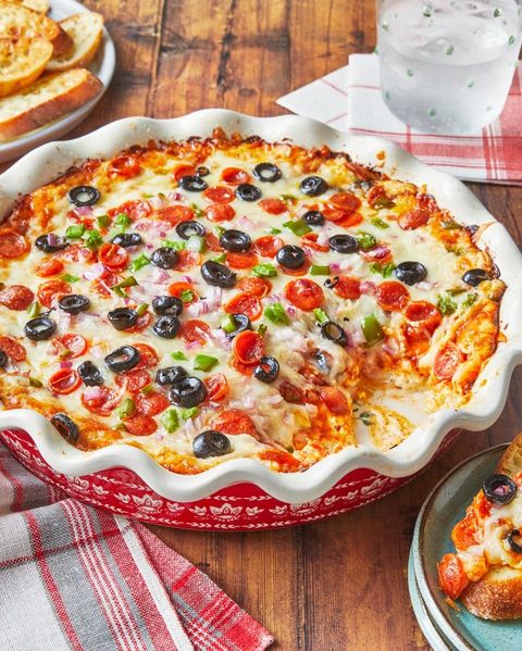 pizza dip with pepperoni and olives