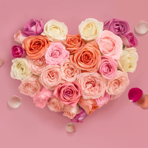 Pastel colour heart shape bouquet.